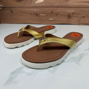 Coach Shelly Gold Metallic Leather Platform Flip Flop Thong Sandals Size 5.5